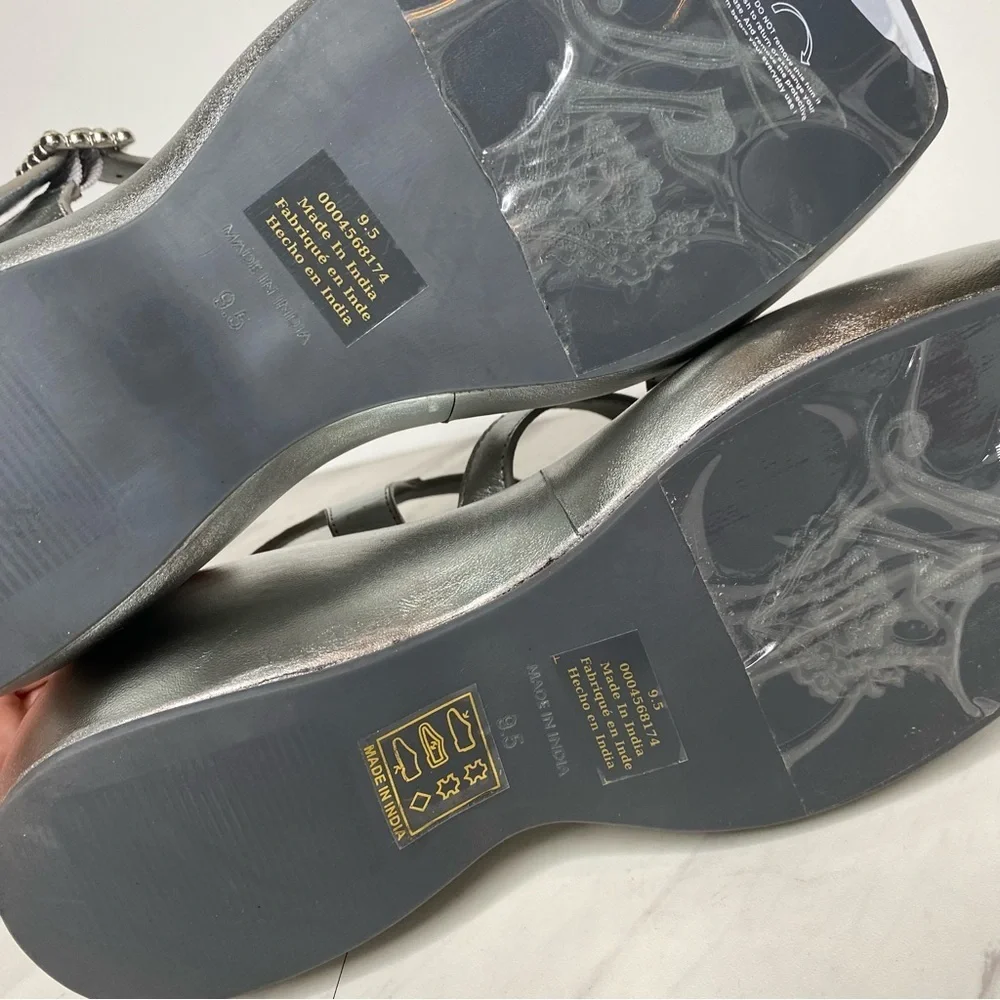 New! Free People Brooklyn Silver Leather Ankle Strap Sandal 9 1/2